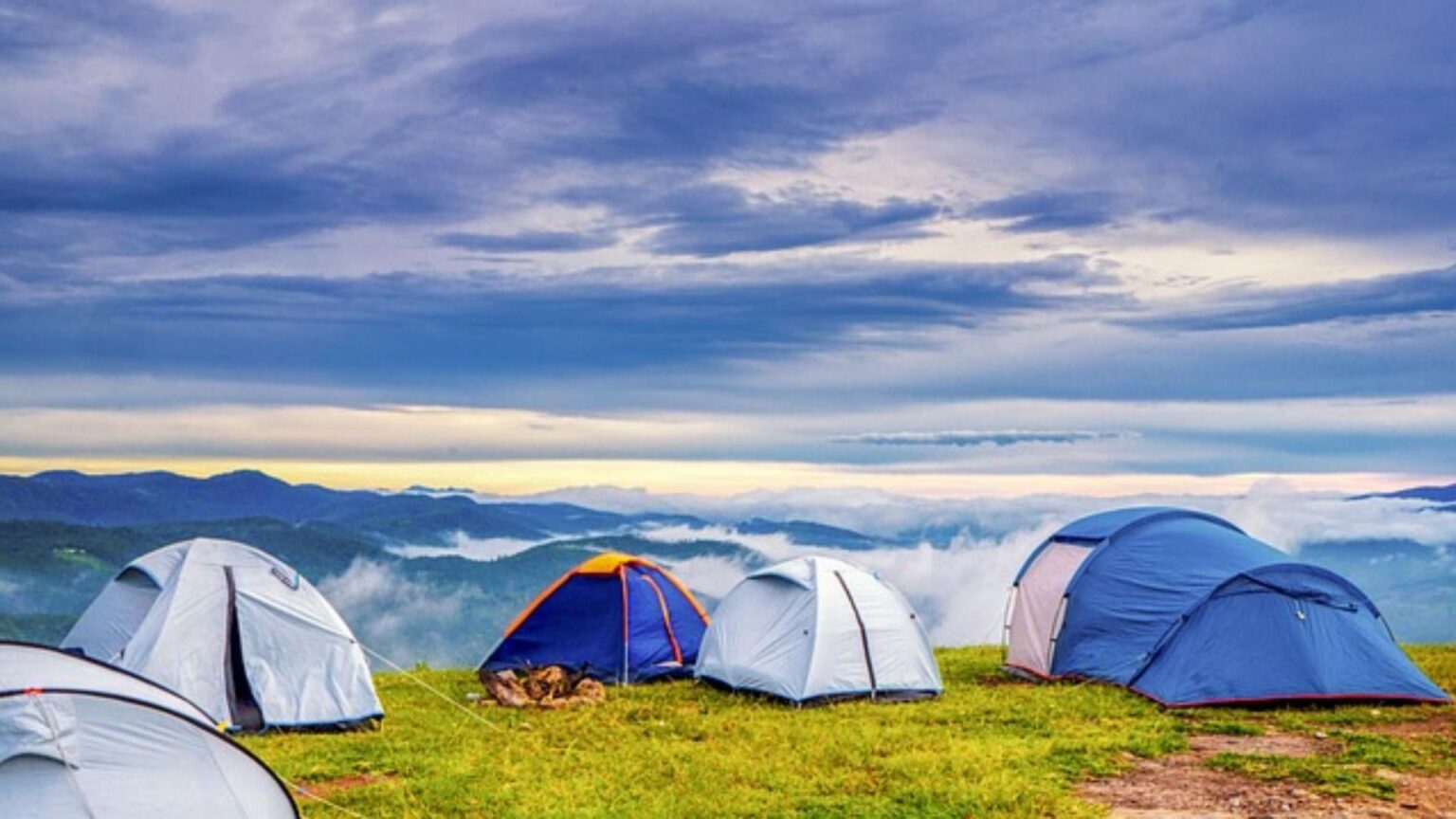 Camping tents on a cliffside