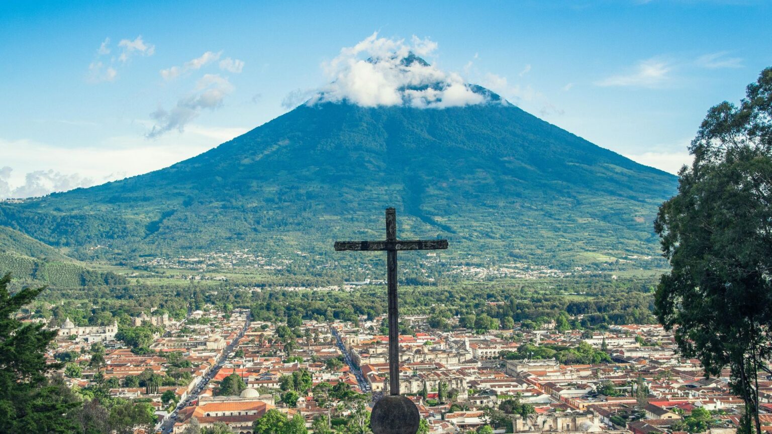 View of the Volcan de Fuego in Antigua, Guatemala